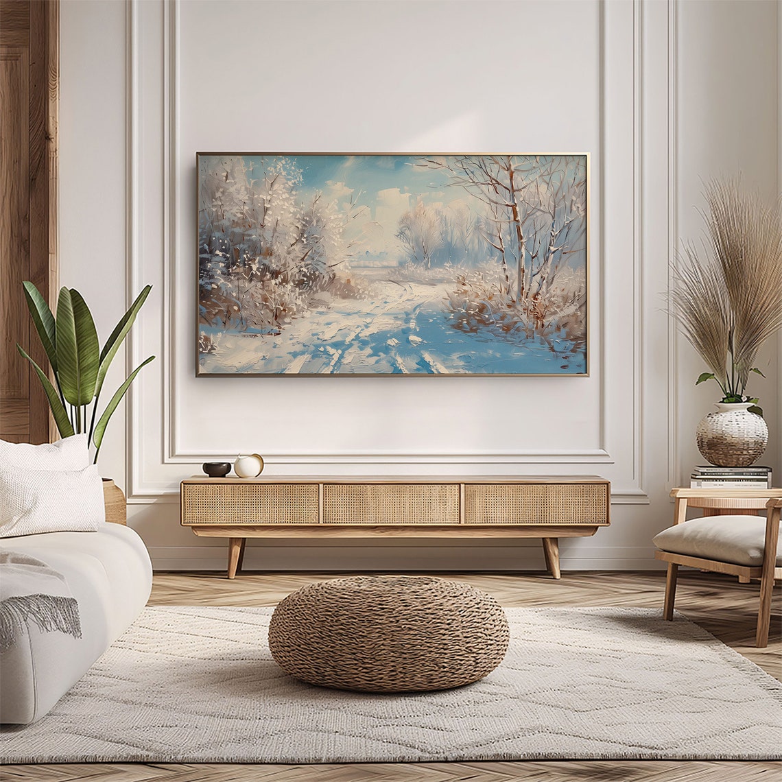 Frame Tv Art Winter Painting Frosty Forest Path Landscape Tv Art Vintage Oil Painting Christmas Decor Tv0059 - Image 5