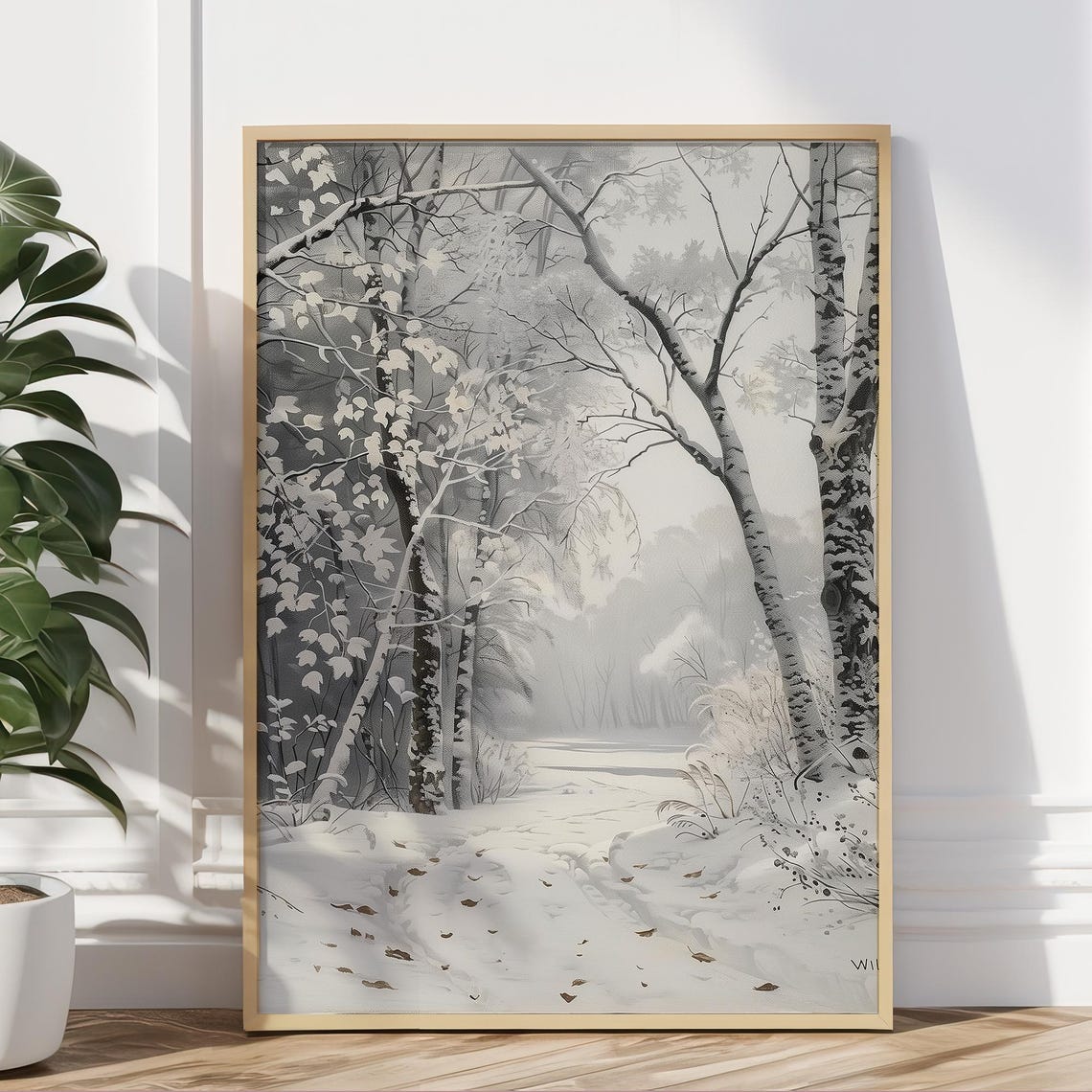 Birch Grove Winter Forest Snowy Path Minimalist Neutral Wall Art Print - Image 5