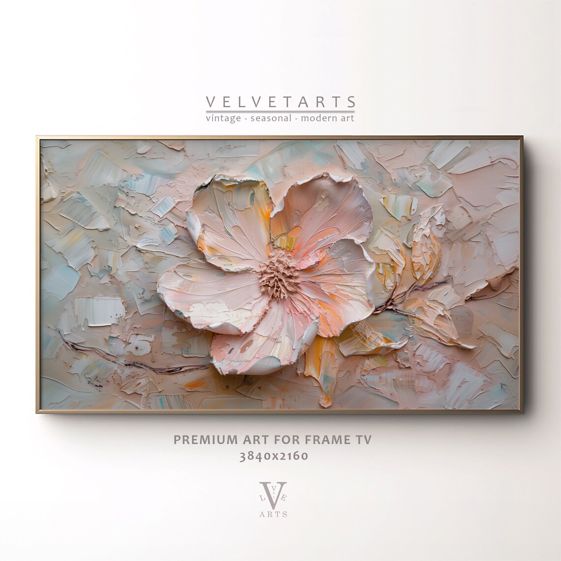 Soft Blush Flower Abstract Textured Pastel Floral Painting Wall Art