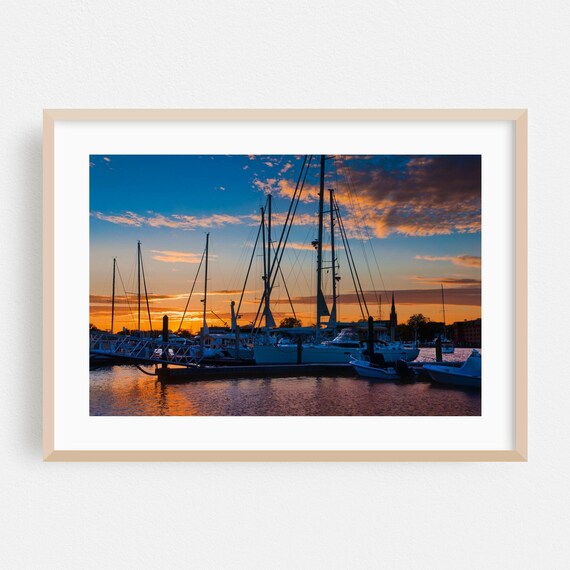 Annapolis Harbor Sailboats Glowing Sunset Marina Photo Poster