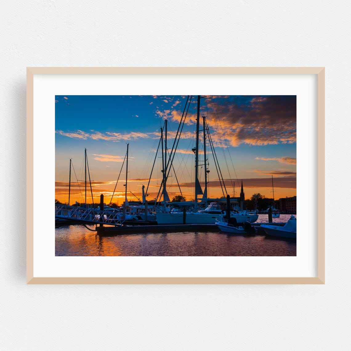 Annapolis Harbor Sailboats Glowing Sunset Marina Photo Poster