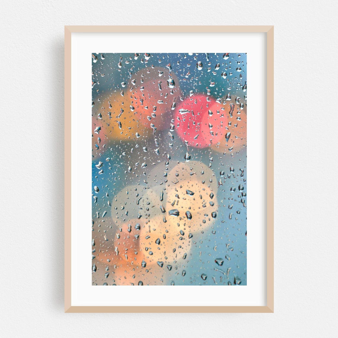 Rain Drops On A Window With City Lights Bokeh Moody Photo Print