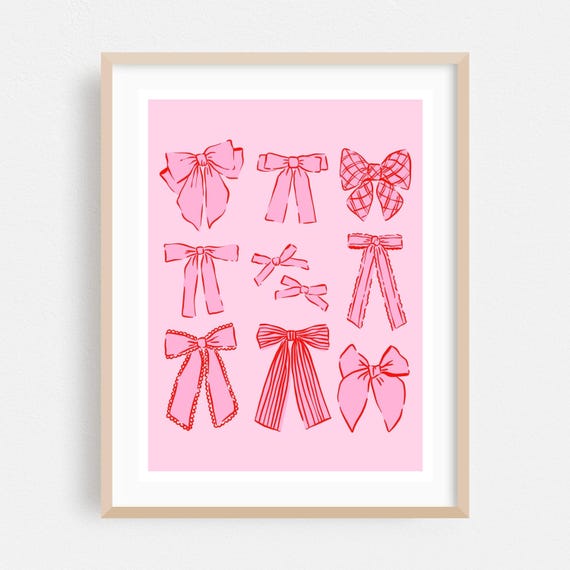 Pattern Print Illustration Wall Art Whimsical Framed Fashion Home Decor Poster Bow Elegance Collection Fine