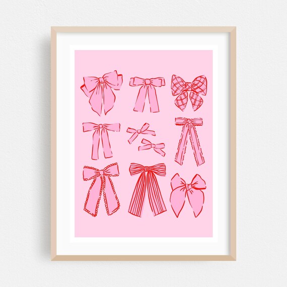 Pink Coquette Bow Collection Hand Drawn Fashion Illustration Poster