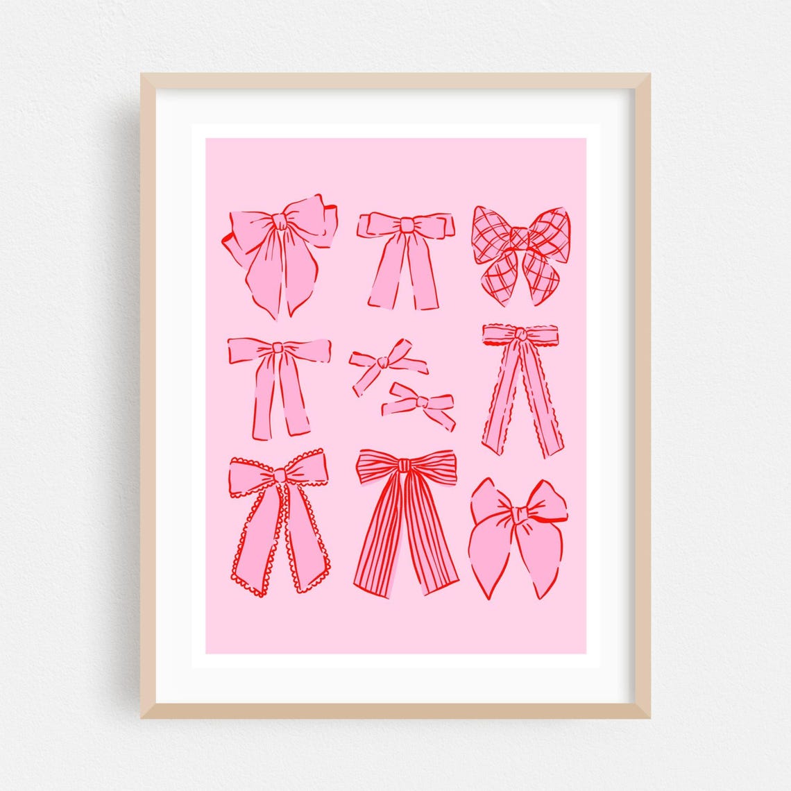 Pattern Print Illustration Wall Art Whimsical Framed Fashion Home Decor Poster Bow Elegance Collection Fine