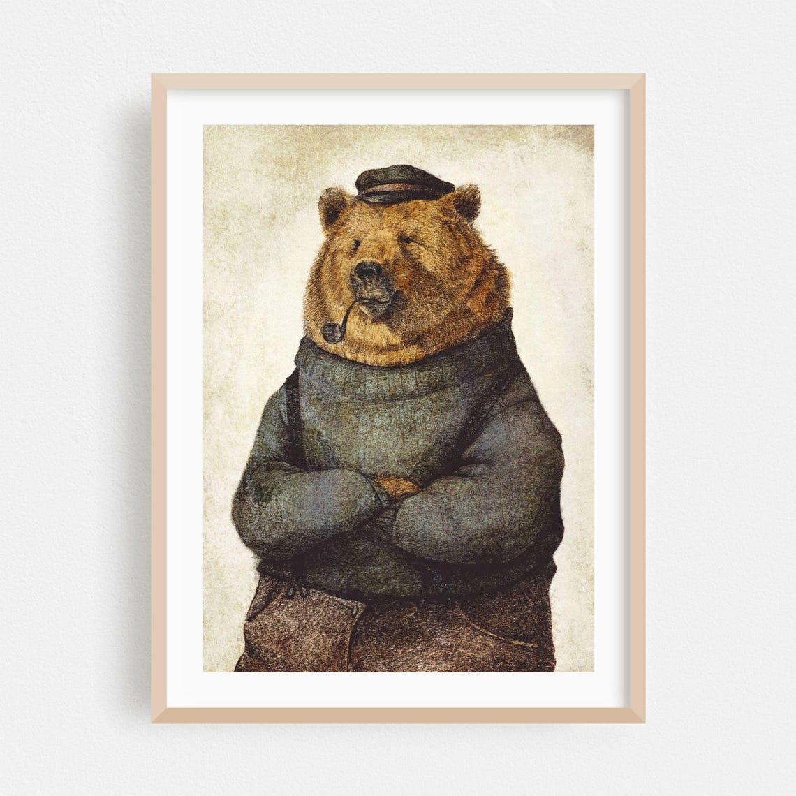 Sailor Bear With Pipe Vintage Solitude Funny Animal Portrait Poster