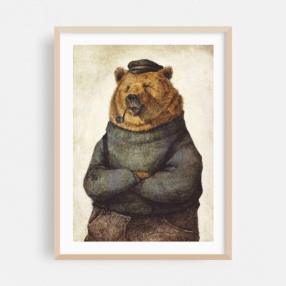 Sailor Bear With Pipe Vintage Solitude Funny Animal Portrait Poster