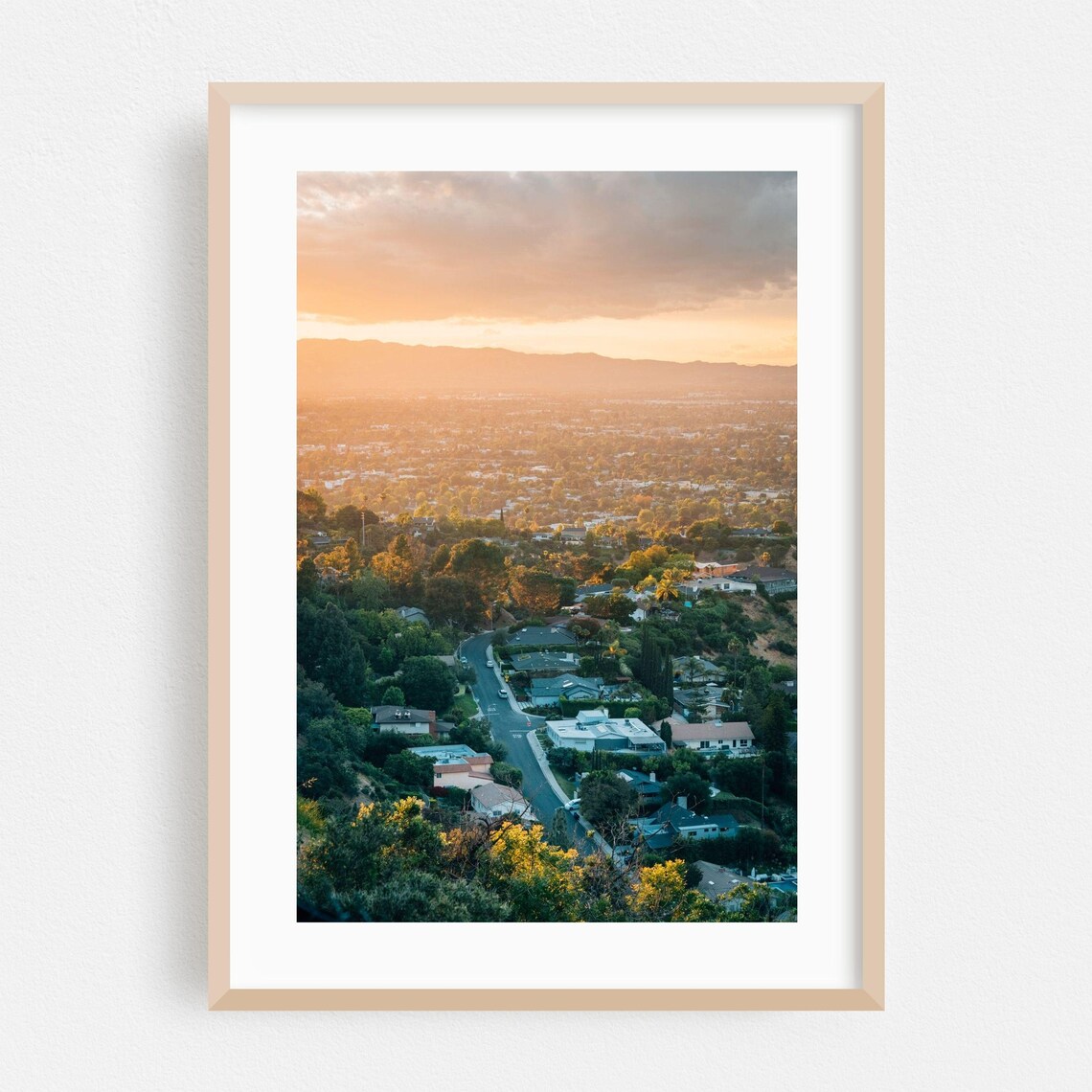 Los Angeles Sunset City Hills Neighborhood Aerial Photo Poster