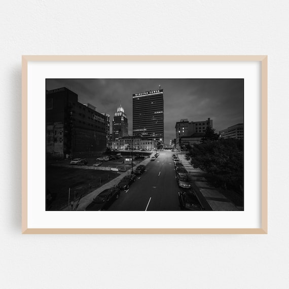 Winston Salem Night Street Photo Poster Black And White Cityscape