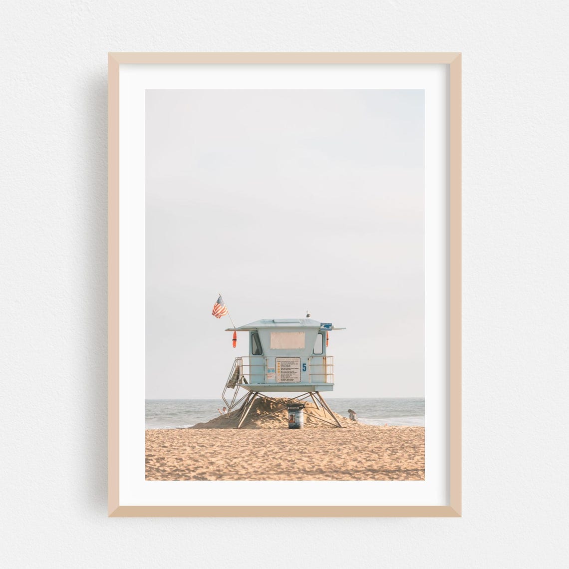 Huntington Beach Lifeguard Tower Minimal Coastal Scene Print