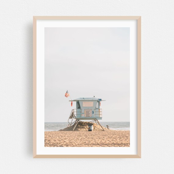 Huntington Beach Lifeguard Tower Minimal Coastal Scene Print