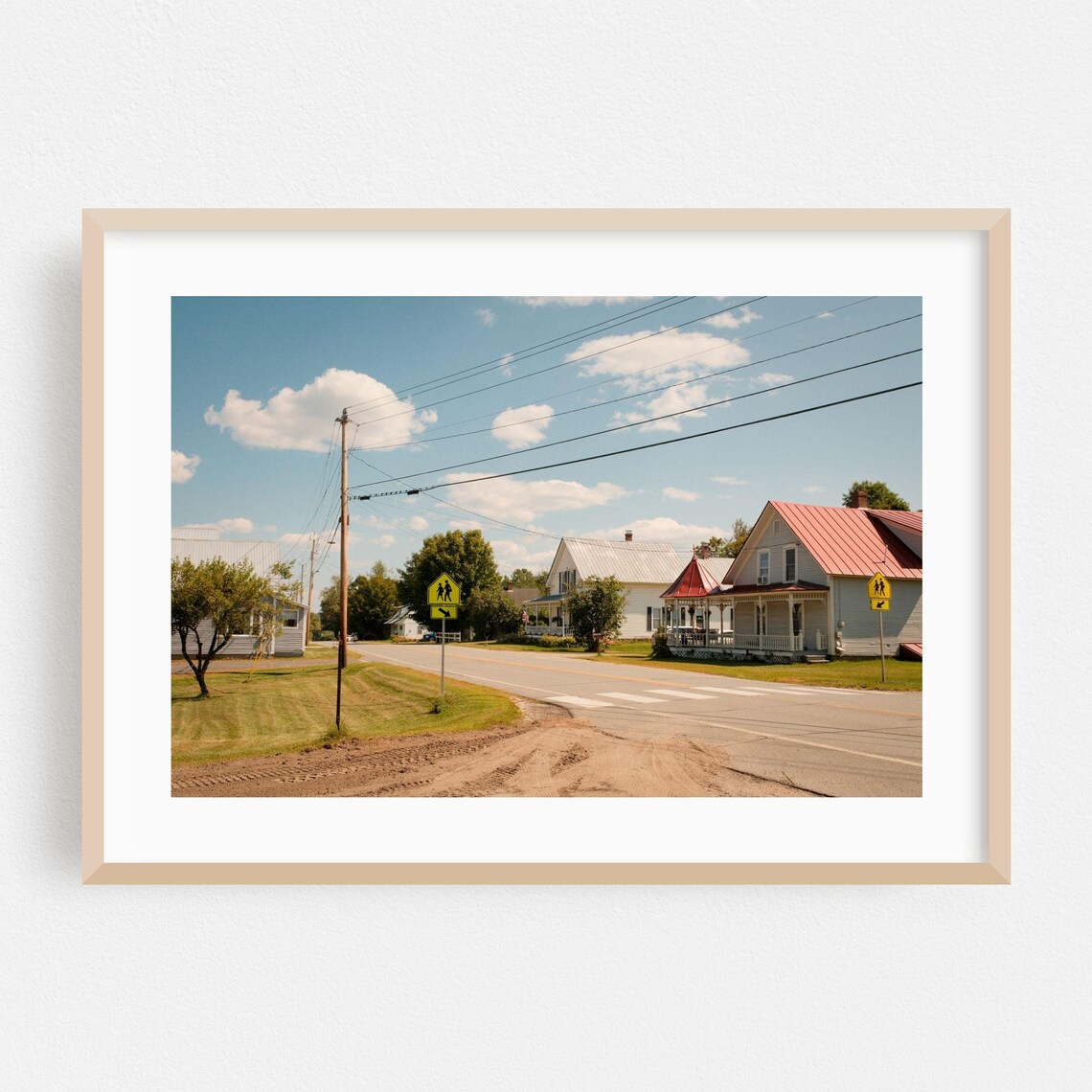 Quiet Vermont Village Road With Classic Red Roof Homes Art Print