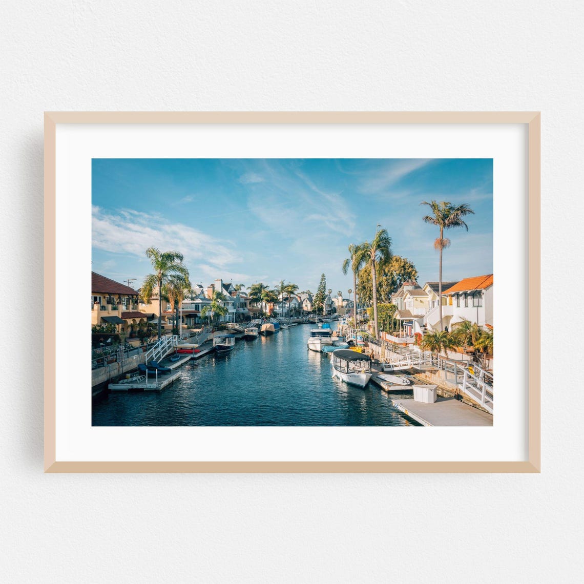 Long Beach Naples Canal Boats Palm Trees Waterfront Photo Poster