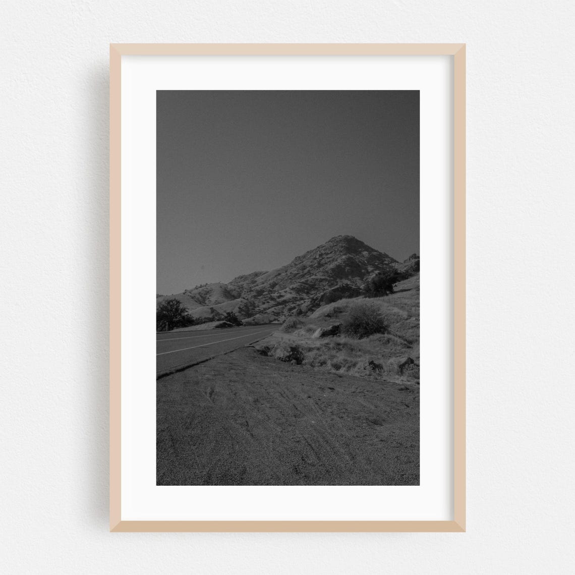 Black And White Desert Highway Road Mountain Landscape Art Print