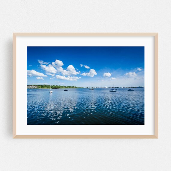 Providence Harbor Sailboats Gliding on Calm Blue Water Daytime Poster