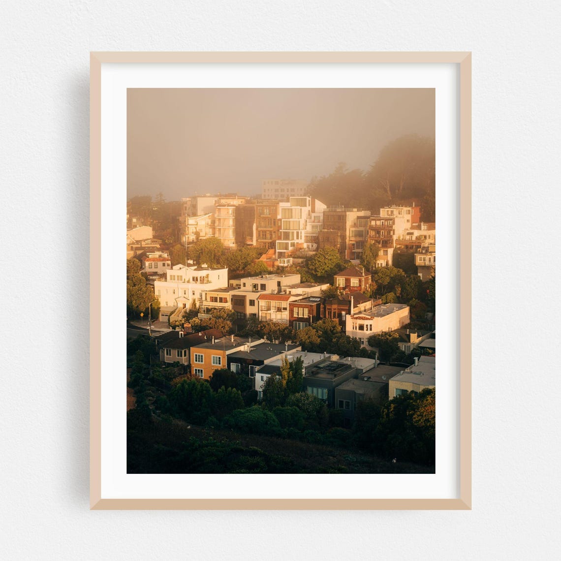 San Francisco Hillside Homes In Warm Sunset Haze City Poster