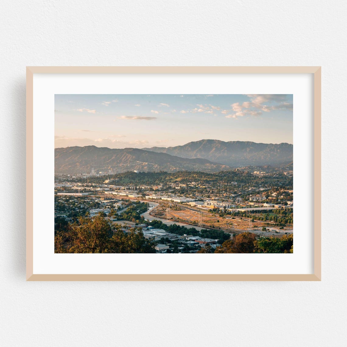 Golden Hour City Panorama With Mountain Backdrop Photography Poster