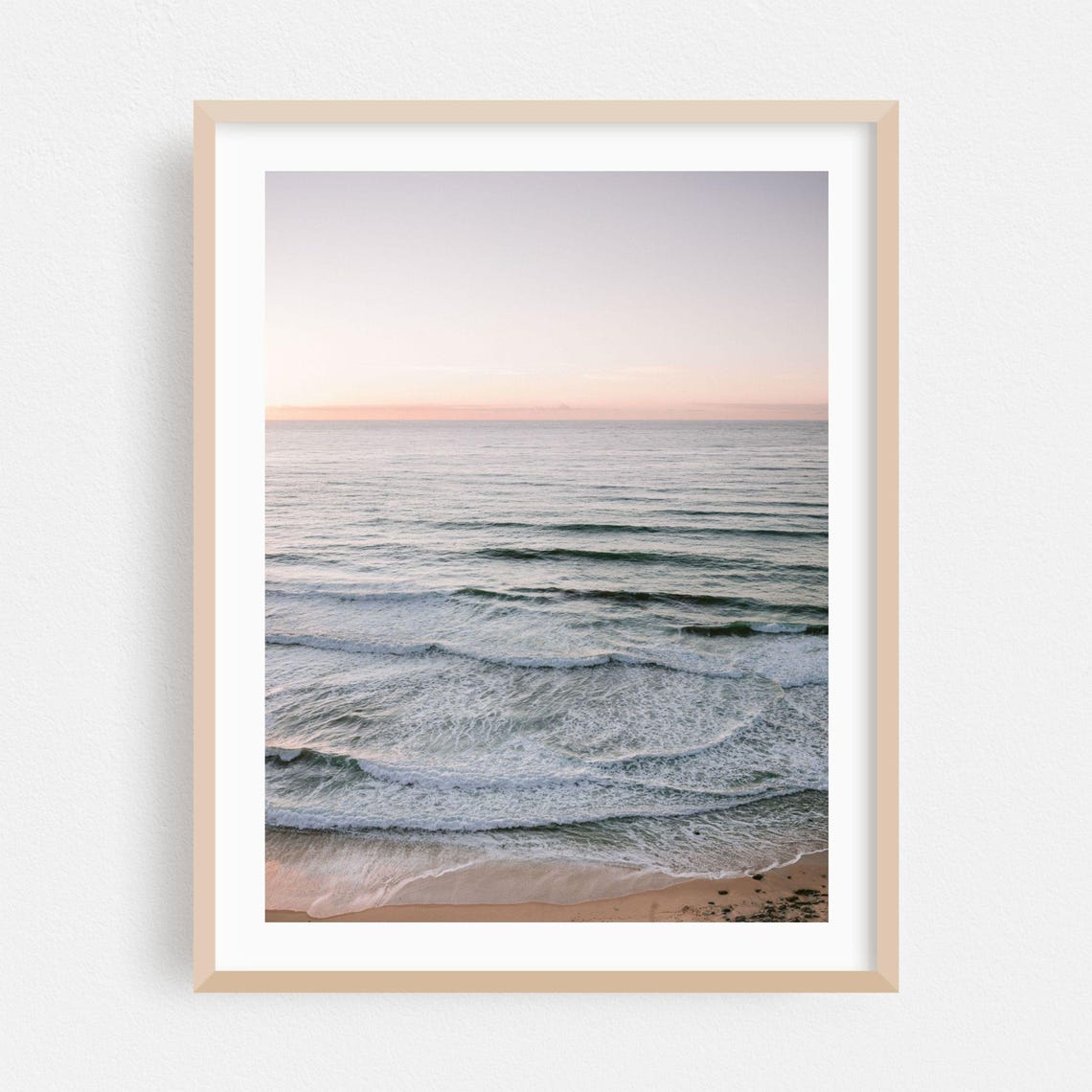 Pastel Beach Sunset Waves Shore Minimalist Seascape Photo Poster