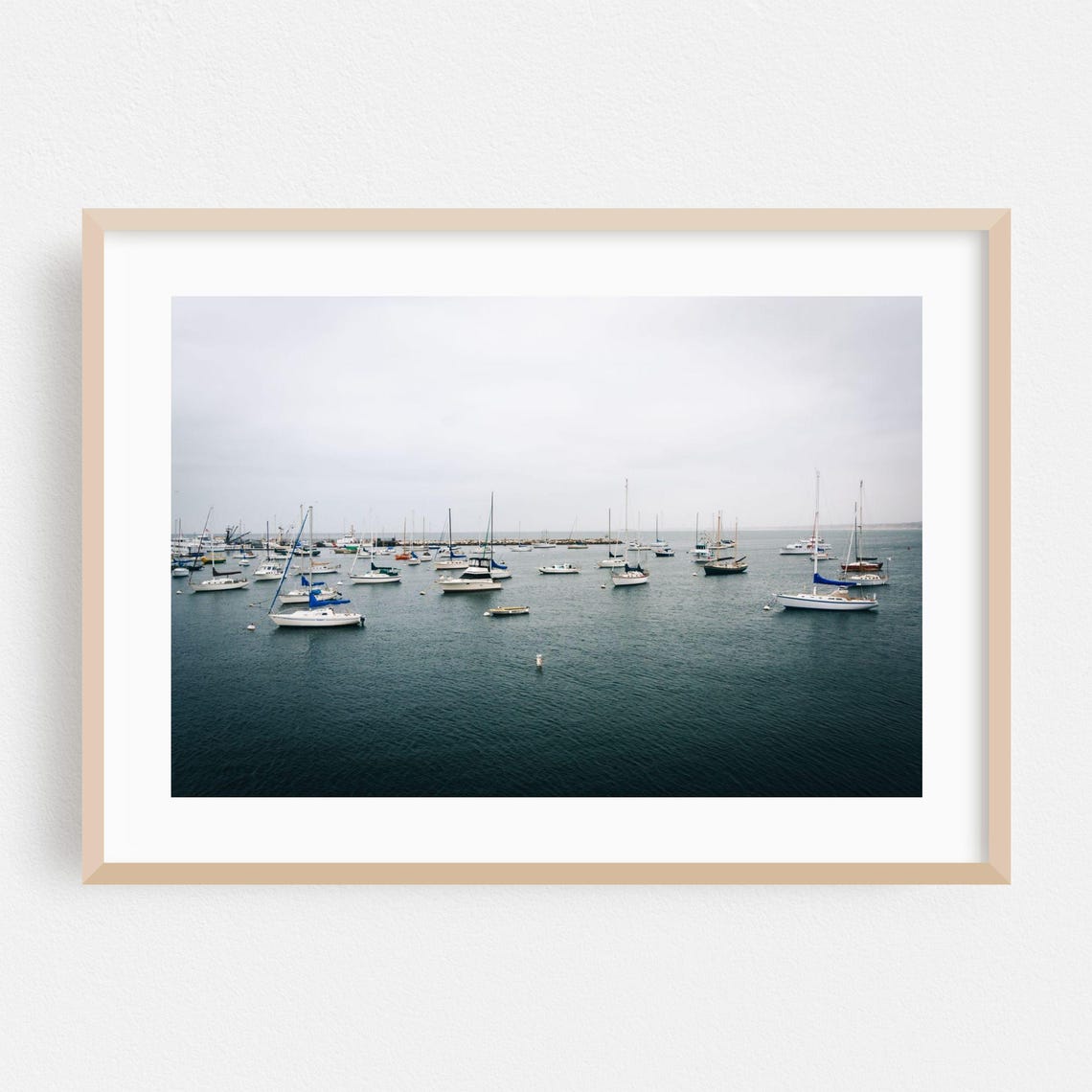 Monterey Harbor Sailboats Anchored on Calm Gray Water Fine Art Print