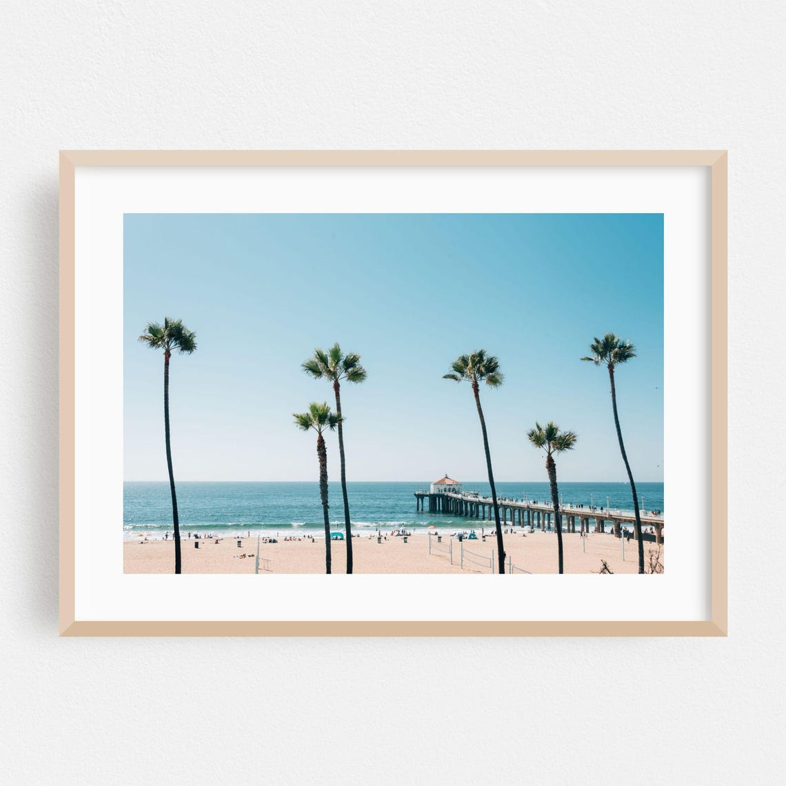 Los Angeles Beach Pier Palm Trees Summer Day California Wall Art