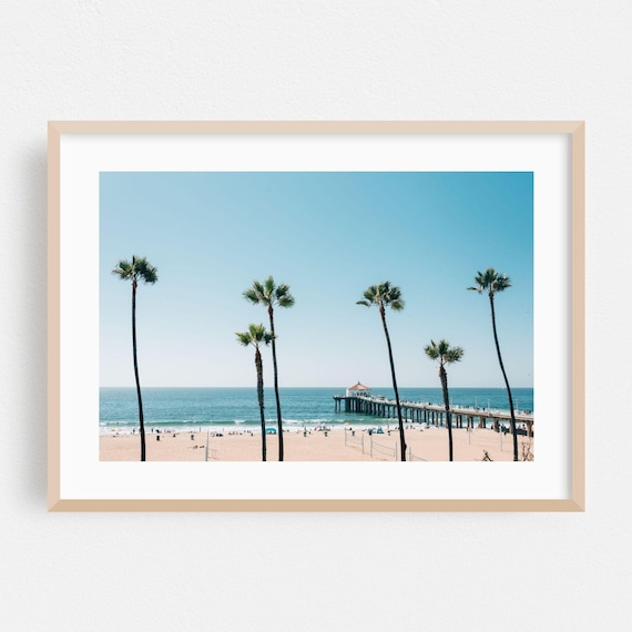 Los Angeles Beach Pier Palm Trees Summer Day California Wall Art