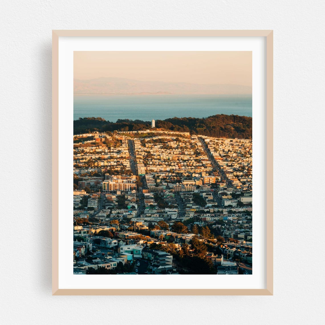 San Francisco Hillside Neighborhood With Bay Golden Hour Poster