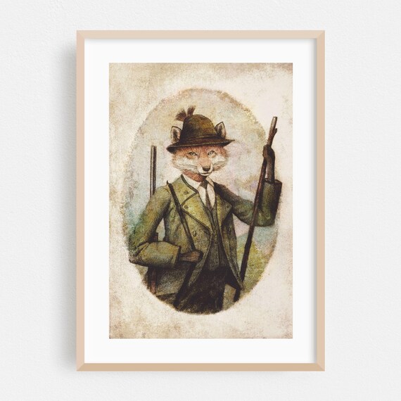 Fox Huntsman Portrait Vintage Hunting Season Funny Animal Poster