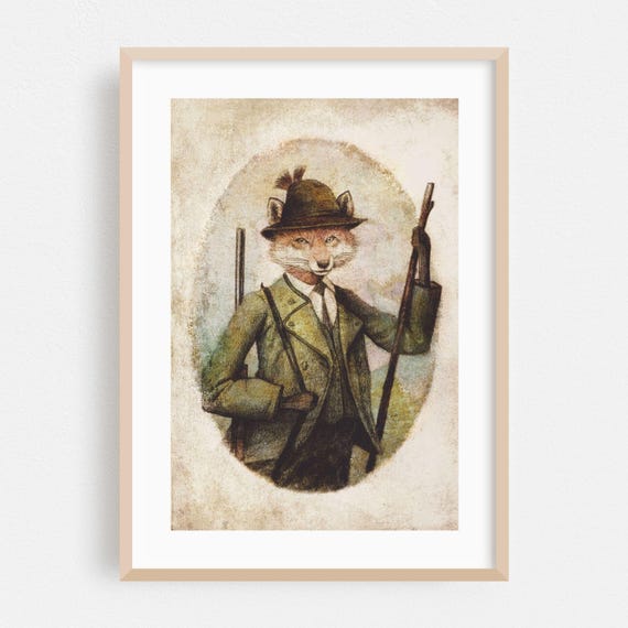 Surrealism Print Humor Wall Art Vintage Framed Fantasy Home Decor Retro Poster Drawing Fine Hunting Season