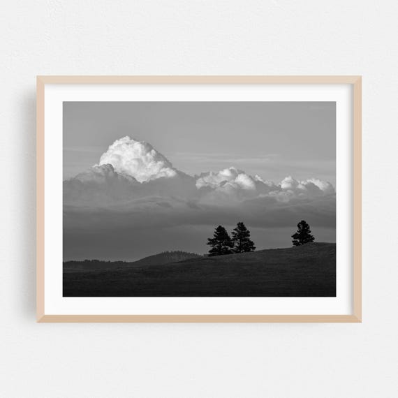 Black And White Print Landscape Wall Art Nature Framed Mountain Home Decor Scenic Poster Silhouette Fine Wilderness