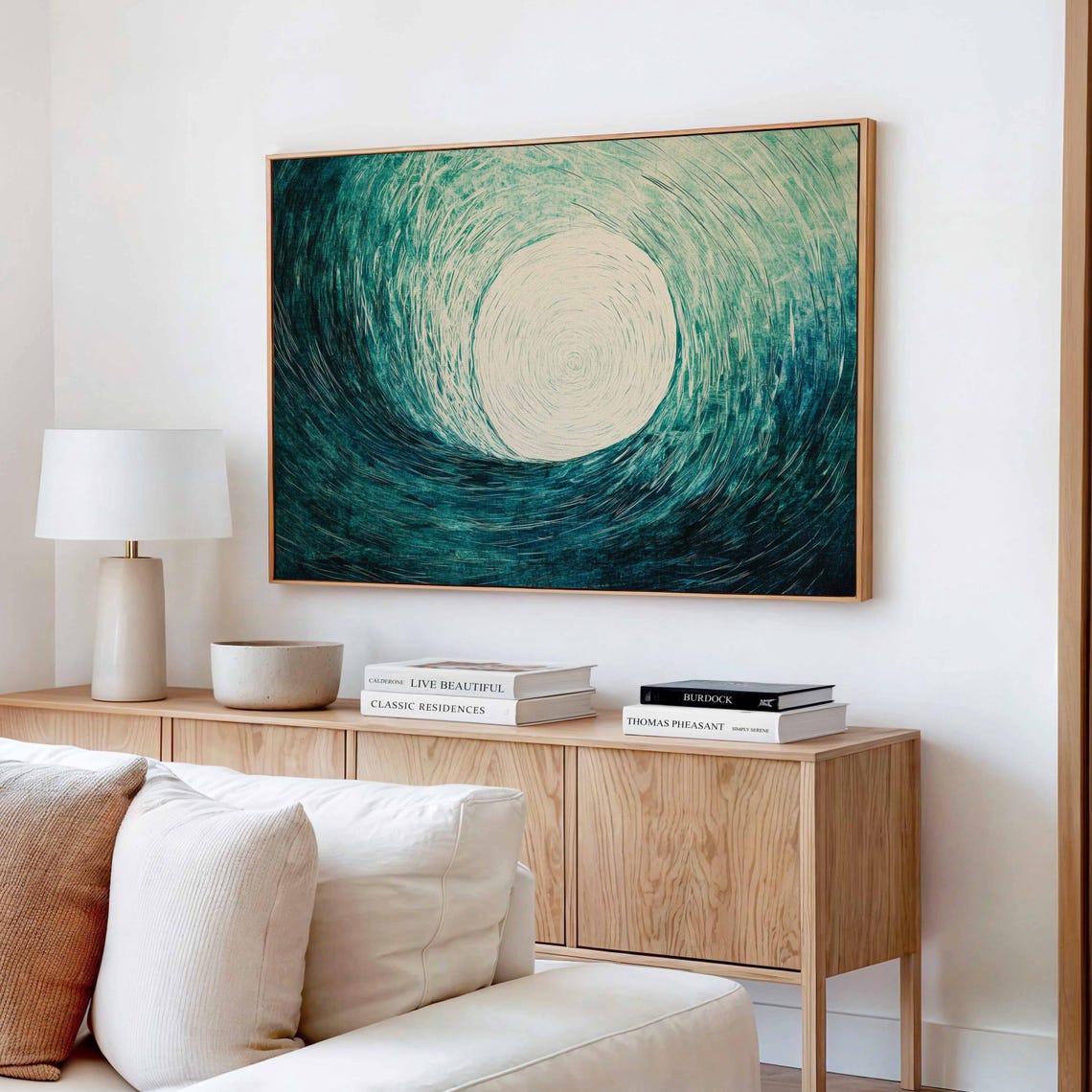 Ocean Wave Swirl Teal Green Abstract Vortex Circle Art Wall Poster