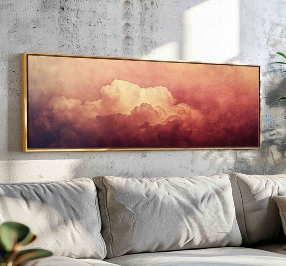 Marsala Cloud Wall Art Framed Vintage Moody Minimalist Panoramic Cloud Wall Art Horizontal Wall Art Large Painting Print Above Bed Decor