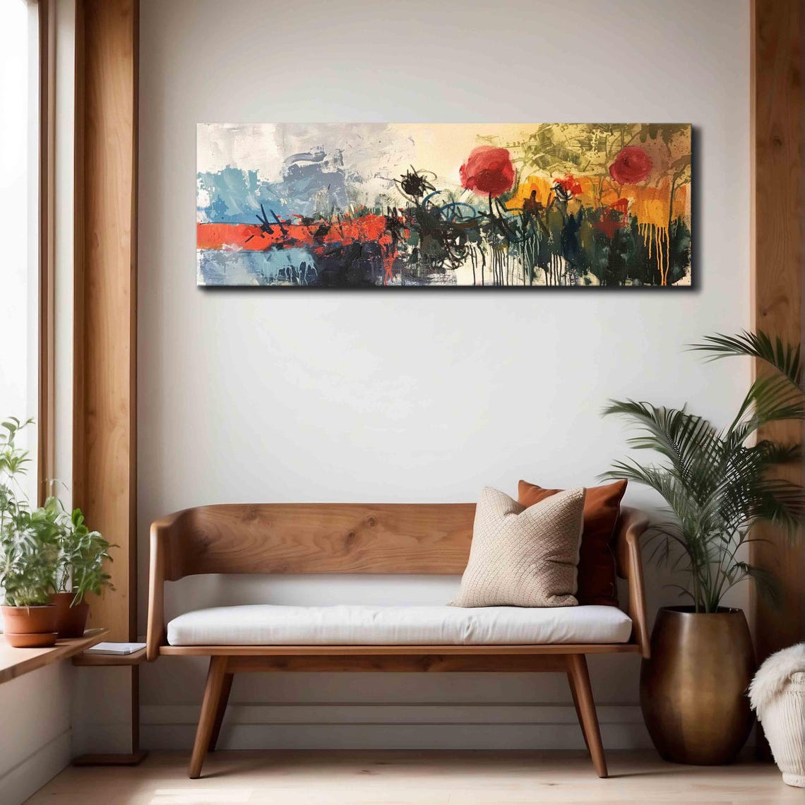 Red Poppies Abstract Expressionist Floral Oil Painting Wall Art - Image 4