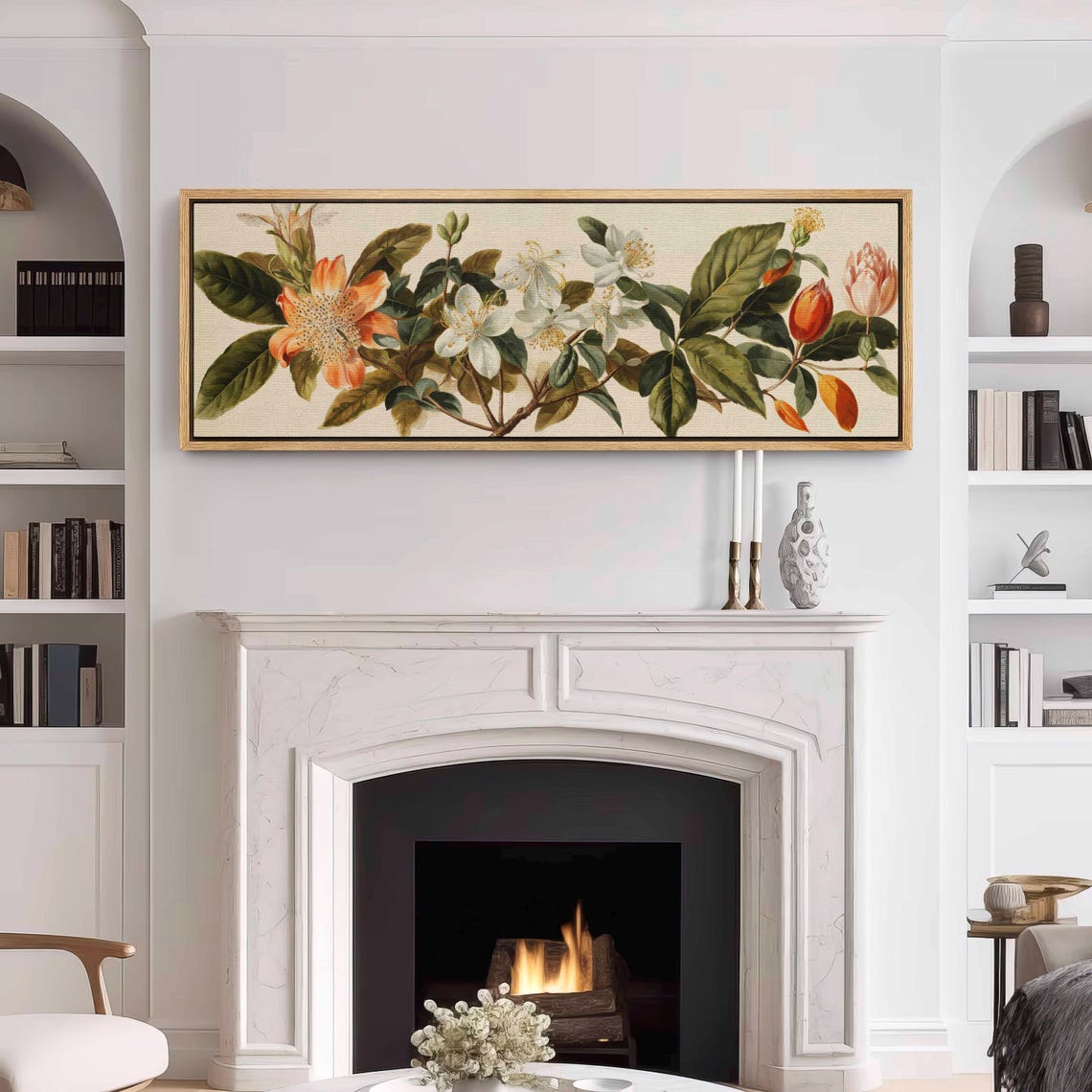 Vintage Botanical Blossom Branch Orange White Flowers Painting Print - Image 3