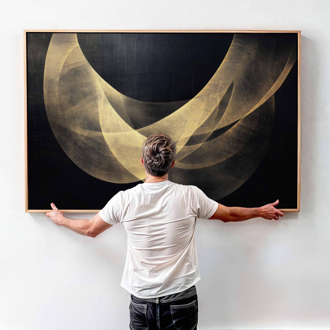 Gold Arc Light Trails Abstract Black Modern Elegant Decor Poster - Image 3