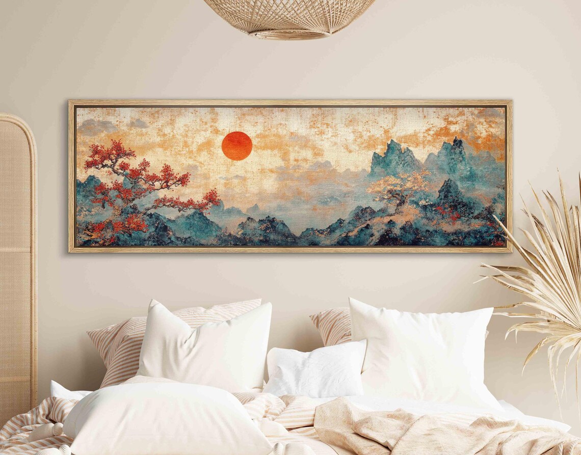 Vintage Japanese Tapestry, Boho Asian Textile Art Print - Image 2