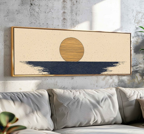 Mid Century Modern Wall Art Framed Horizontal Modern Wall Art Vintage Moody Wall Art Panoramic Sunset Print Calm Above Bed Decor