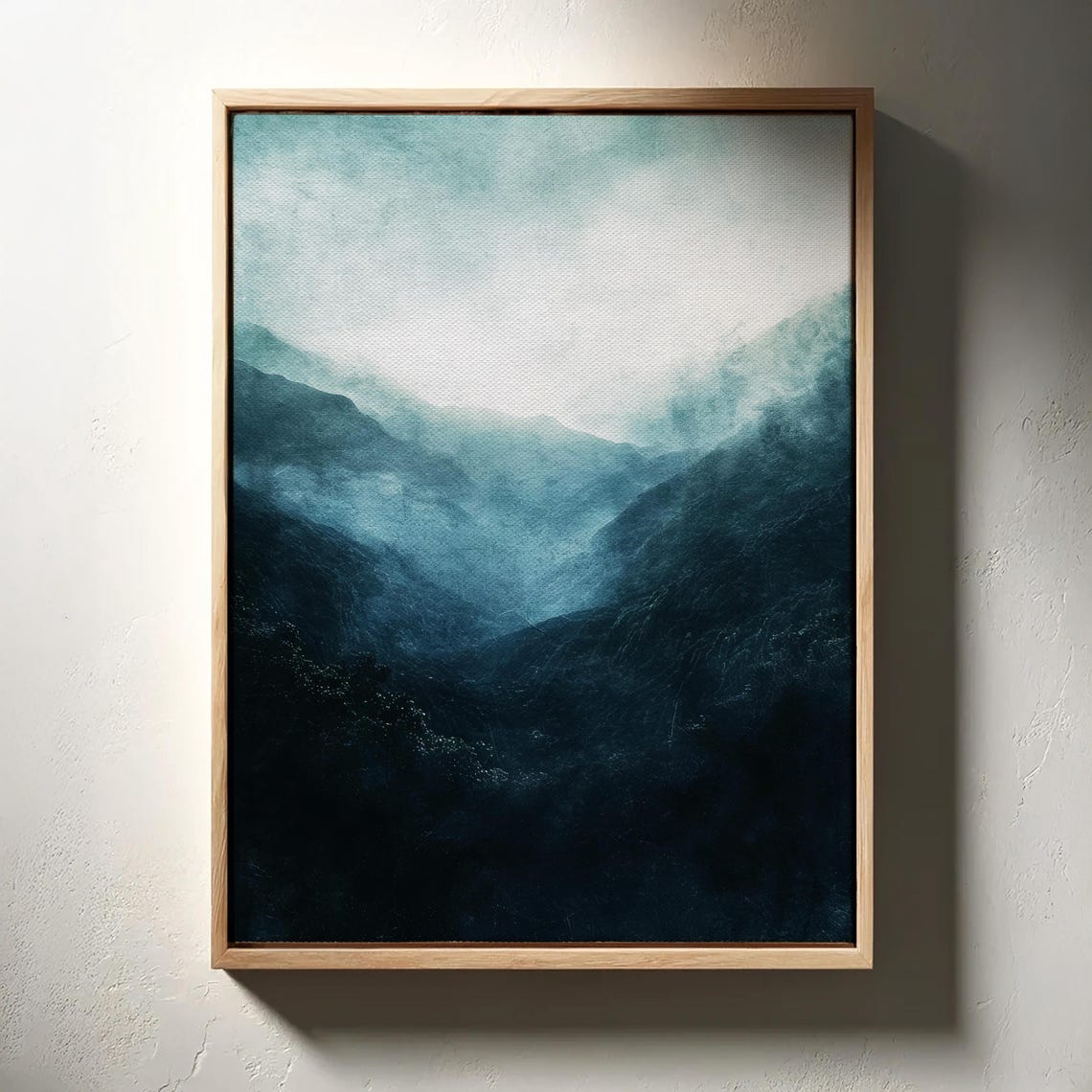 Misty Blue Mountain Ridges in Fog Dark Moody Landscape Wall Art - Image 3