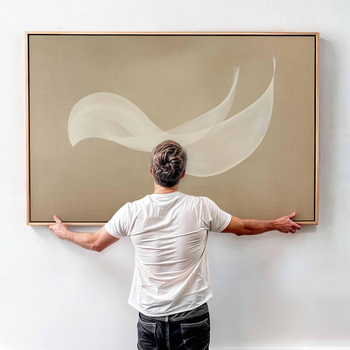 Neutral Beige Line Art Abstract Bird Modern Elegant Decor Poster