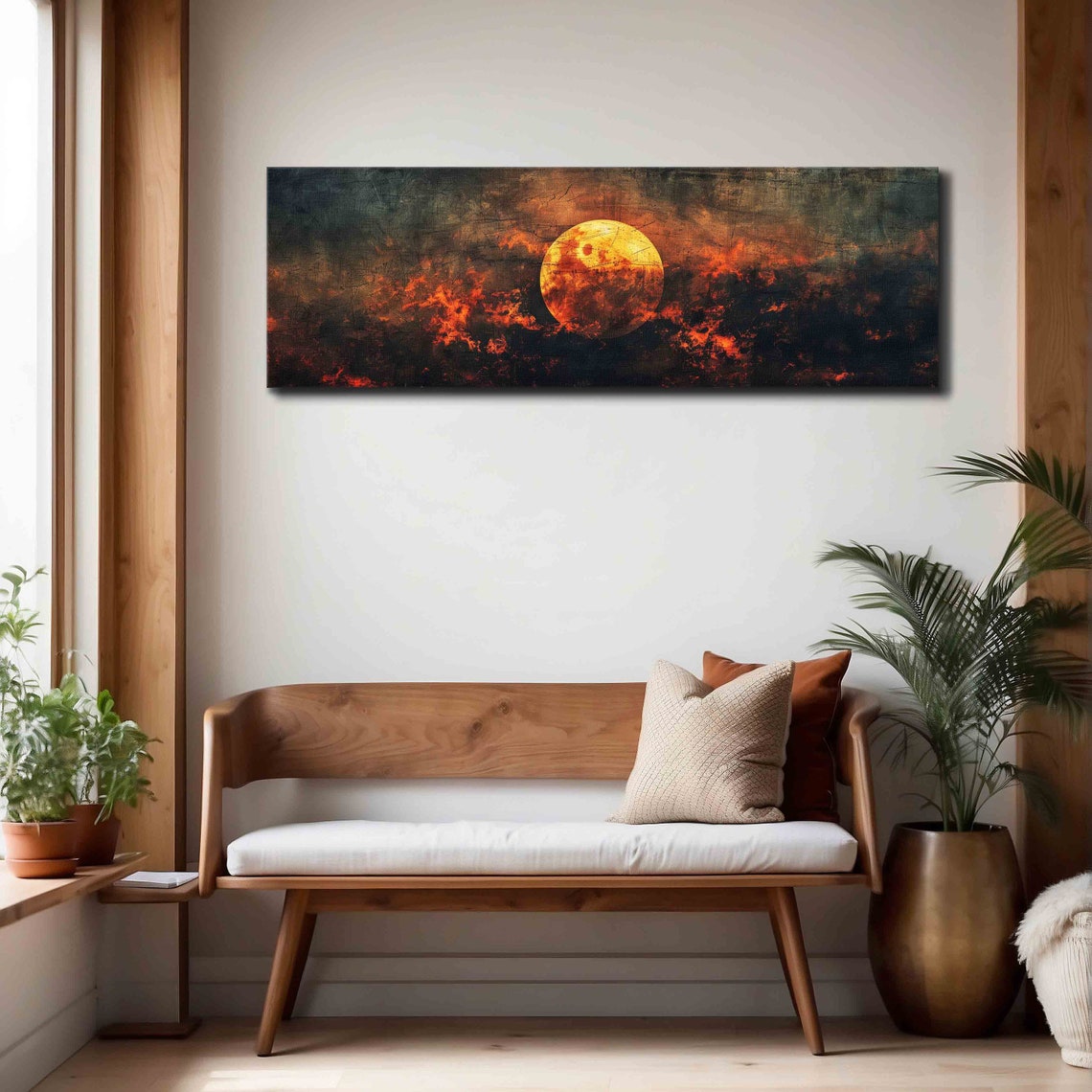Sunset Behind The Red And Black Clouds Moody Horizontal Wall Art Framed Minimalist Panoramic Print Modern Wall Art Above Bed Decor - Image 3