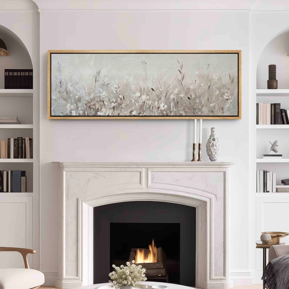 White Floral Abstract Flowers Painting Art Print - Image 3