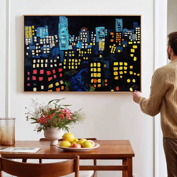 Modern Cityscape Wall Art Framed Horizontal Geometric Wall Art Modern Wall Art Above Bedcouch Decor Boho Wall Art Large Wall Art Decor