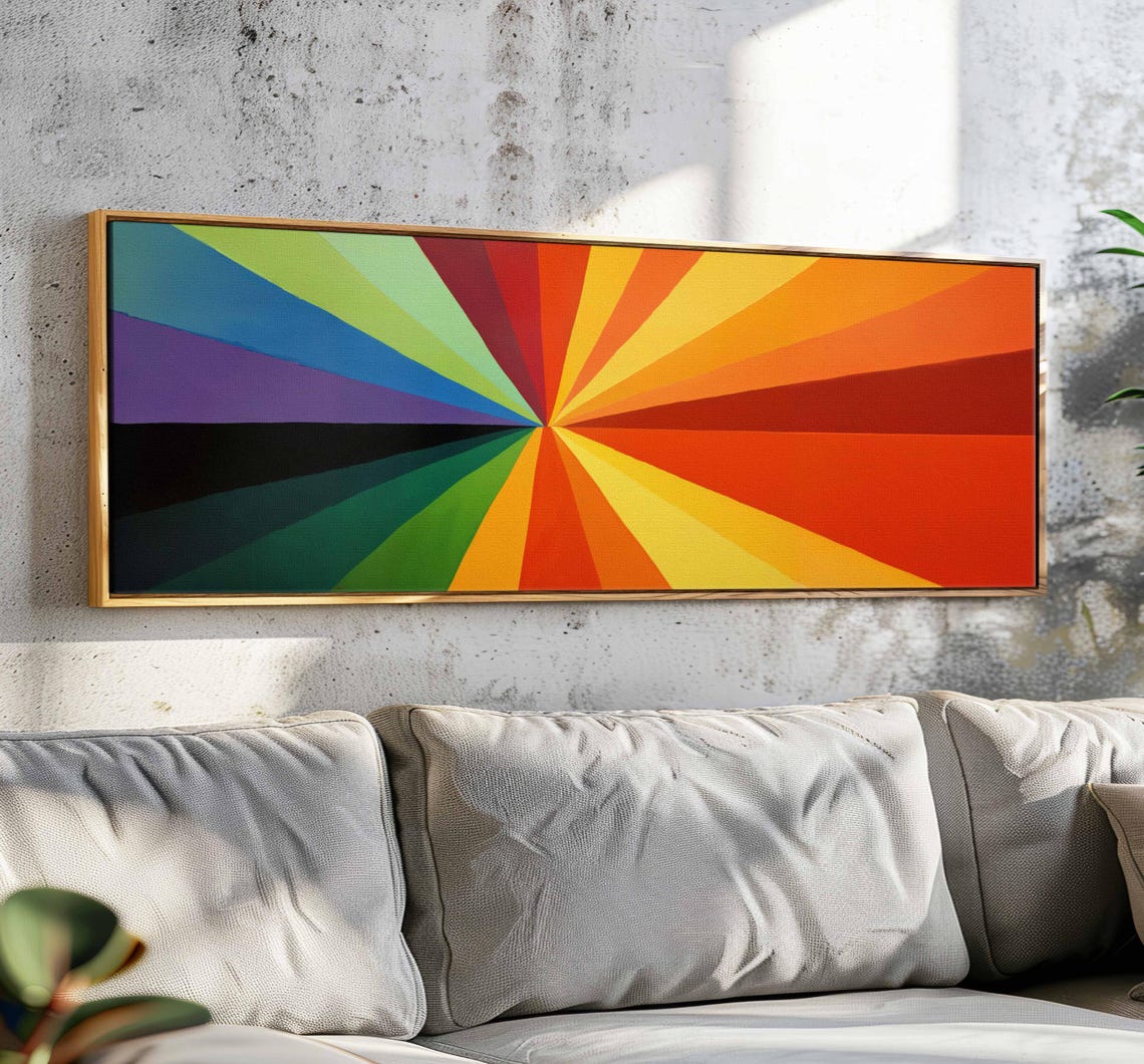 Rainbow Sunburst Radiating Rays Colorful Modern Minimalist Art Print