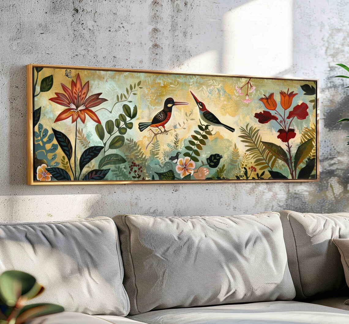 Vintage Botanical Flowers, Panoramic Wall Art Print