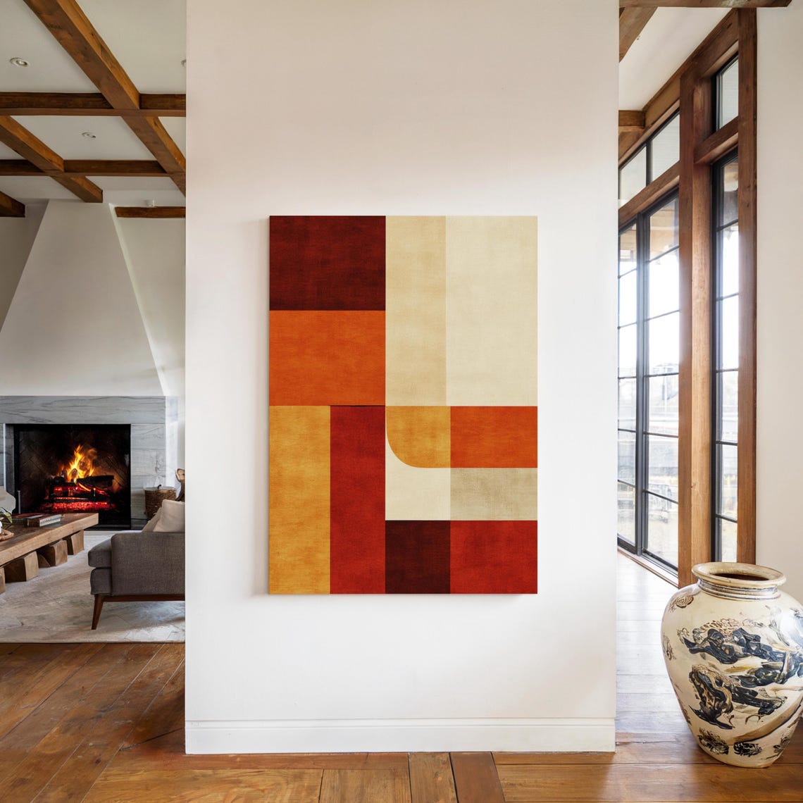 Mid Century Modern Wall Art Framed Abstract Geometric Large Wall Art Ready To Hang Wall Decor Boho Wall Art Modern Wall Art