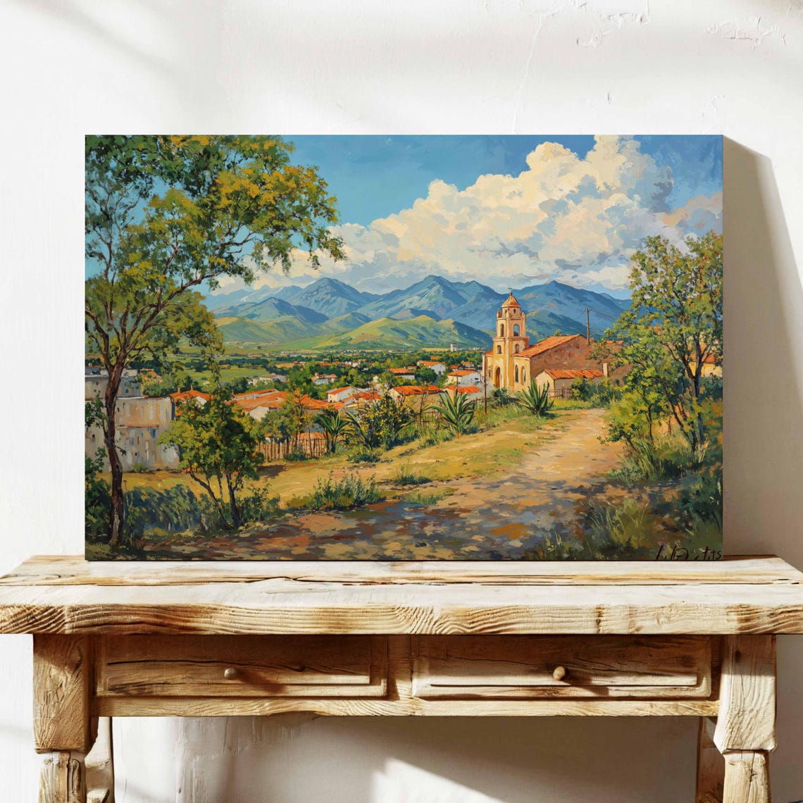 Spanish Village Church Mountain Landscape Vintage Travel Art Poster - Image 3
