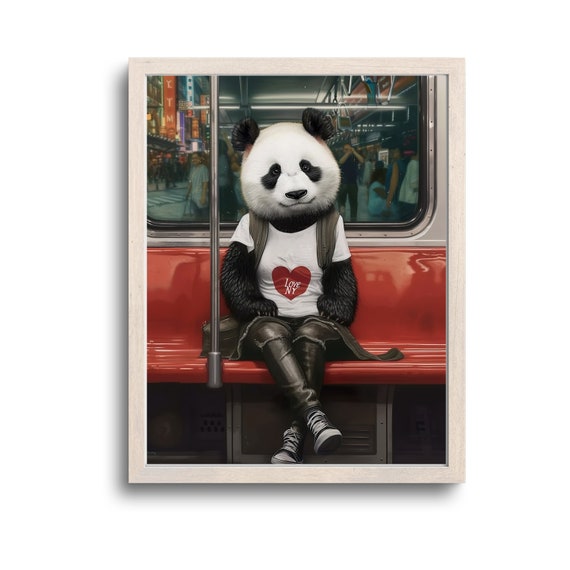 Panda in NY Subway Art Print, Whimsical Animal