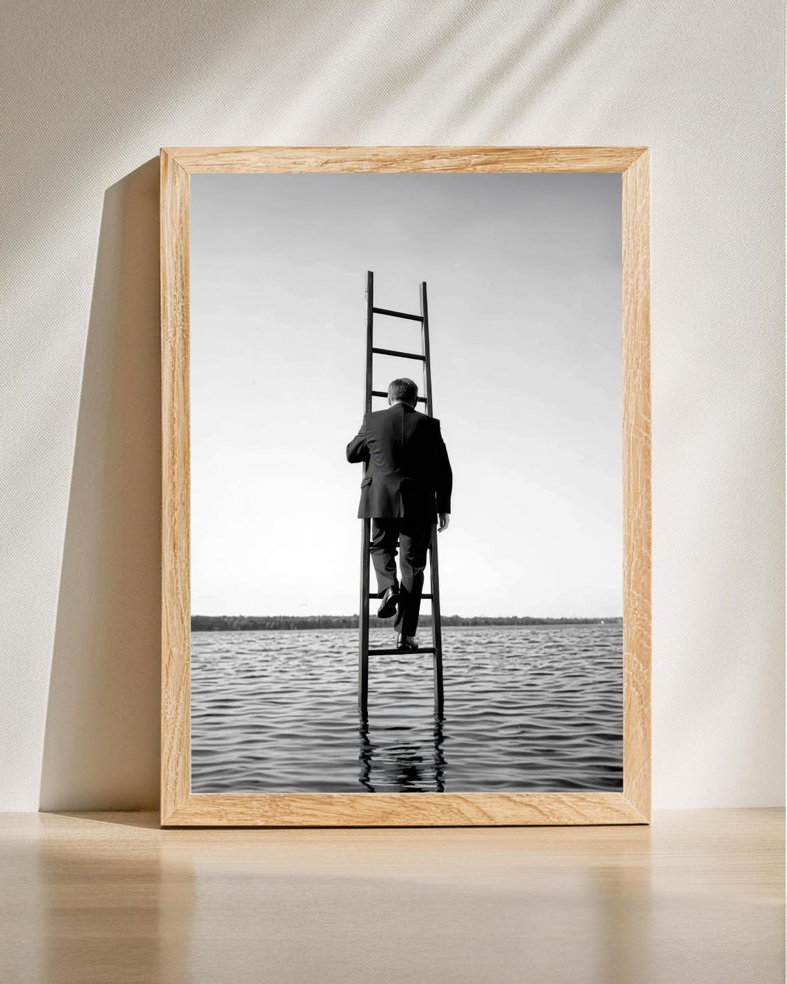 Surreal Businessman Climbing Dreamlike Photography Creative Wall Art Thoughtprovoking Office Decor