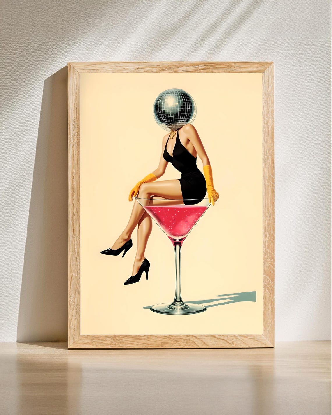 Disco Wall Art Poster Home Bar Print Ball Trendy Vintage Style Illustration