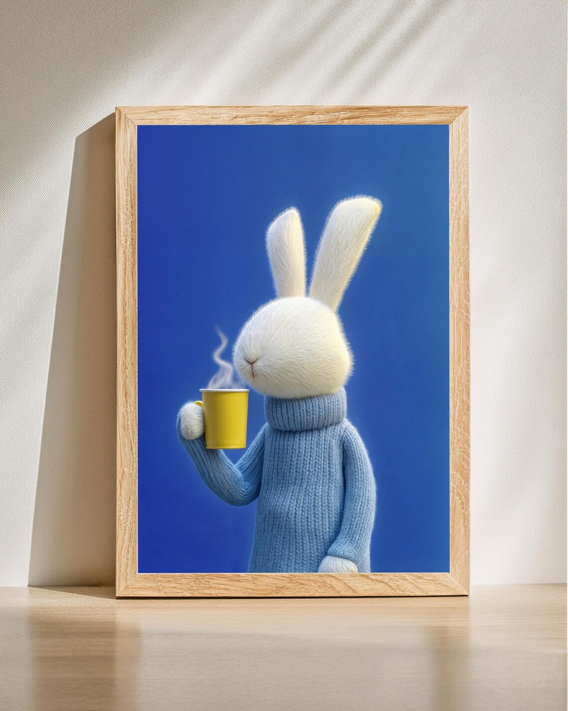 Cozy Rabbit Illustration, Minimalist Animal Art Print