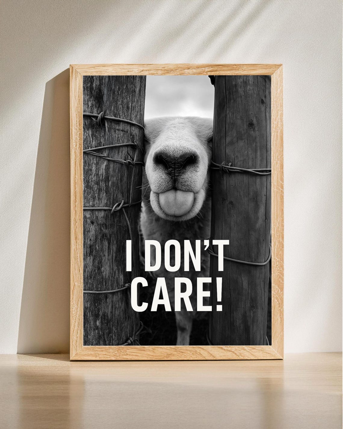 Cow Sticking Tongue Out I Don't Care Funny Black White Poster